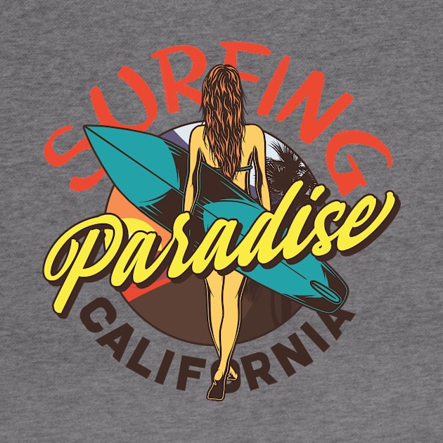 Surfing Paradise California Long Board Gift T-shirts by gdimido